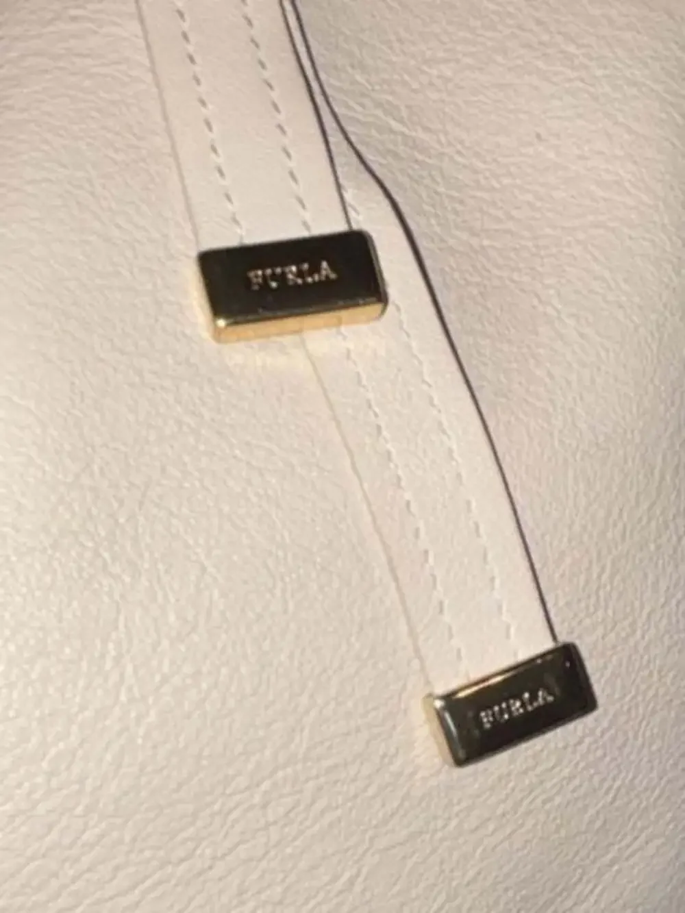 Furla White Pebbled Leather Hobo Shoulder Bag with Gold-Tone Hardware